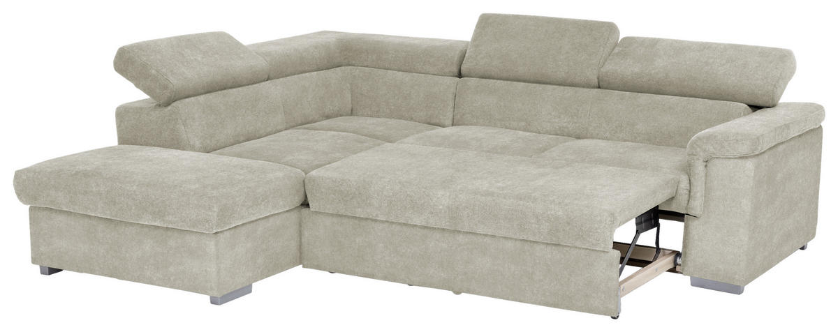 ECKSOFA in Flachgewebe Platinfarben  217/252 cm  - Platinfarben, Basics, Holz/Textil (217/252cm) - MID.YOU