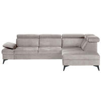 ECKSOFA Greige Flachgewebe Rücken echt, Kopfteilverstellung, Sitzvorzug  - Greige/Schwarz, MODERN, Textil/Metall (258/210cm) - Landscape