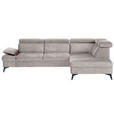 ECKSOFA Greige Flachgewebe Rücken echt, Kopfteilverstellung, Sitzvorzug  - Greige/Schwarz, MODERN, Textil/Metall (258/210cm) - Landscape