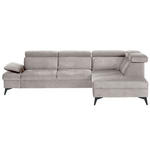 ECKSOFA Greige Flachgewebe Rücken echt, Kopfteilverstellung, Sitzvorzug  - Greige/Schwarz, MODERN, Textil/Metall (258/210cm) - Landscape