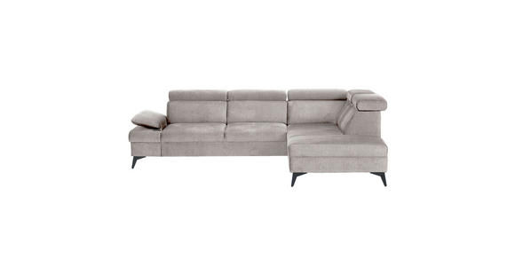 ECKSOFA Greige Flachgewebe Rücken echt, Kopfteilverstellung, Sitzvorzug  - Greige/Schwarz, MODERN, Textil/Metall (258/210cm) - Landscape