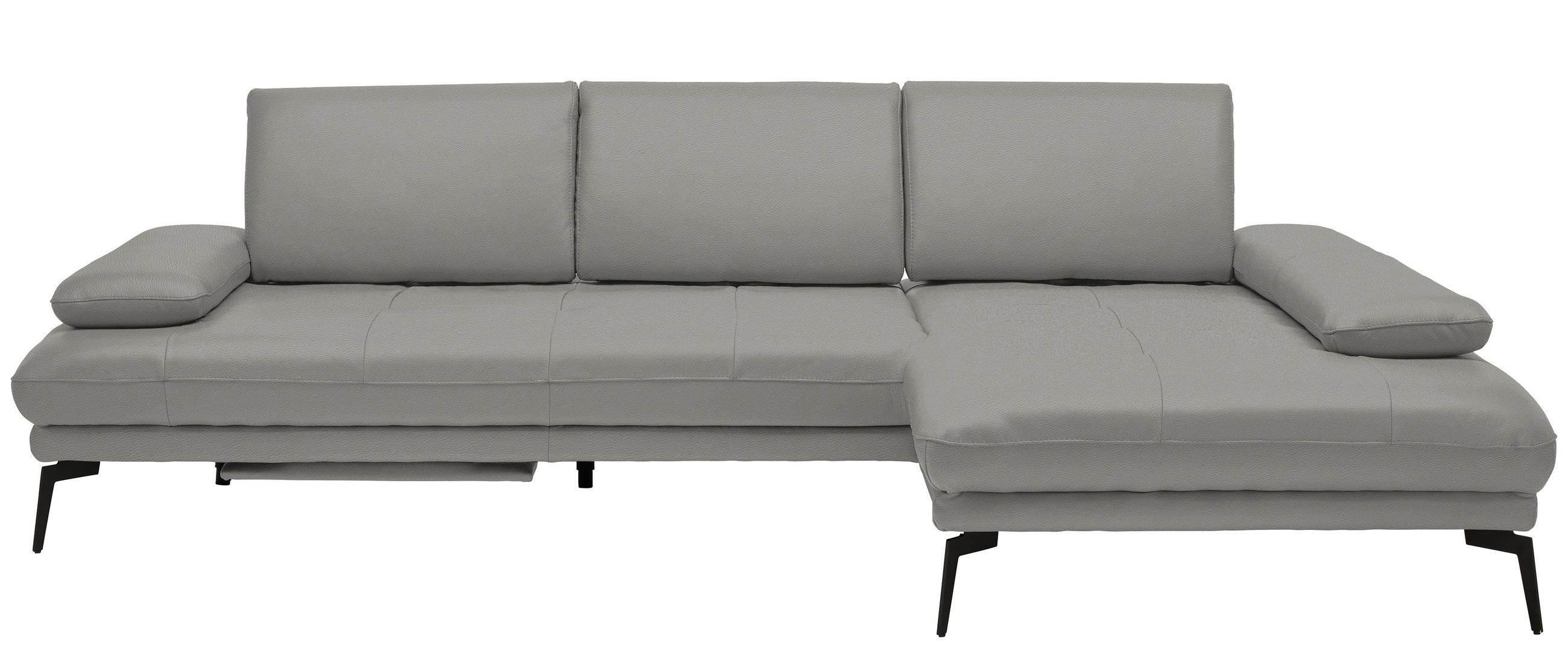 ECKSOFA Grau Echtleder  - Schwarz/Grau, Design, Leder/Metall (273/187cm) - Celina Home