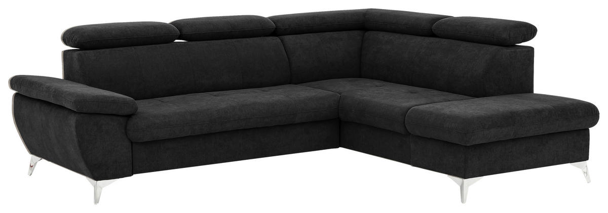 ECKSOFA in Mikrofaser Schwarz  - Chromfarben/Schwarz, Konventionell, Textil/Metall (256/209cm) - Livetastic