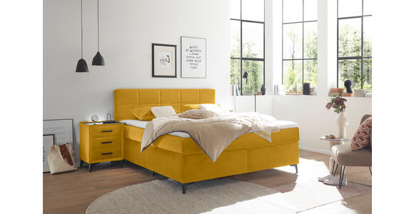 BOXSPRINGBETT 180/200 cm,  in Currygelb  - Currygelb/Schwarz, Design, Holzwerkstoff/Kunststoff (180/200cm) - Xora