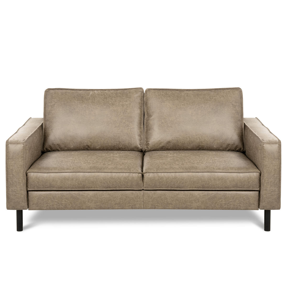 2,5-SITZER  in Lederlook Echtleder Hellgrau Modern  - Hellgrau/Schwarz, Design, Leder/Textil (168/85/92cm) - Livetastic