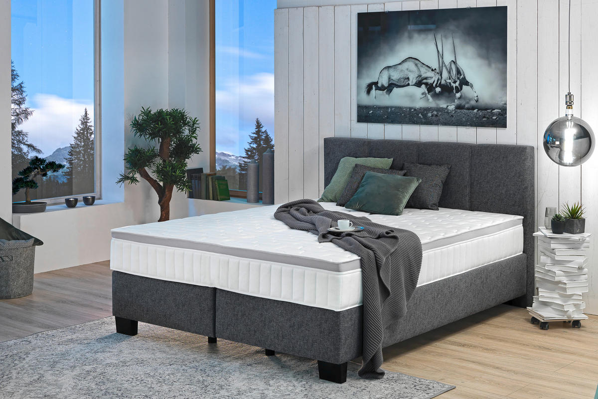 BOXSPRINGBETT 200/200 cm  in Platinfarben  - Platinfarben/Schwarz, Design, Kunststoff/Textil (200/200cm) - Hom`in