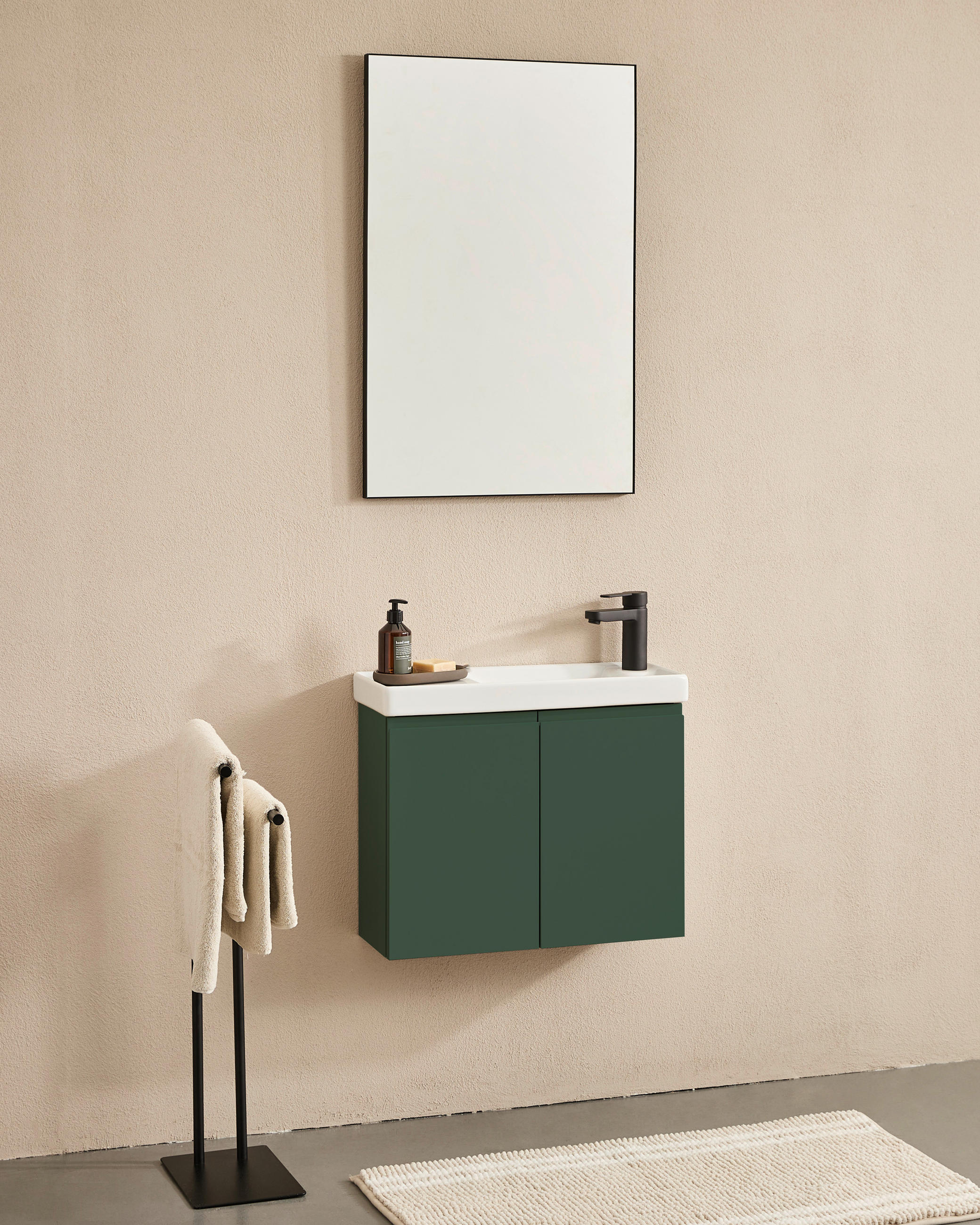 BADEZIMMER 3-teilig  in  - Weiß Hochglanz/Grün, MODERN, Keramik/Holzwerkstoff (60/140/22cm) - MID.YOU