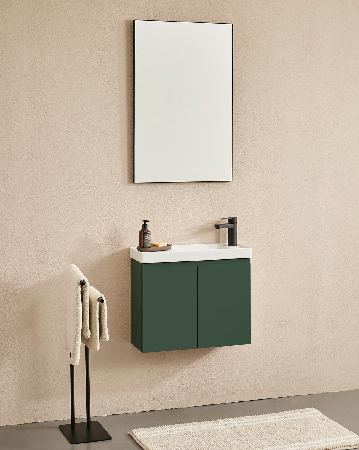 BADEZIMMER 3-teilig  in  - Weiß Hochglanz/Grün, MODERN, Keramik/Holzwerkstoff (60/140/22cm) - MID.YOU