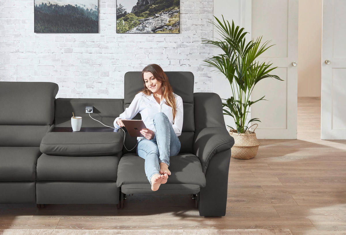 ECKSOFA  in Echtleder Dunkelgrau  260/324 cm  - Dunkelgrau/Schwarz, KONVENTIONELL, Leder/Kunststoff (260/324cm) - Cantus