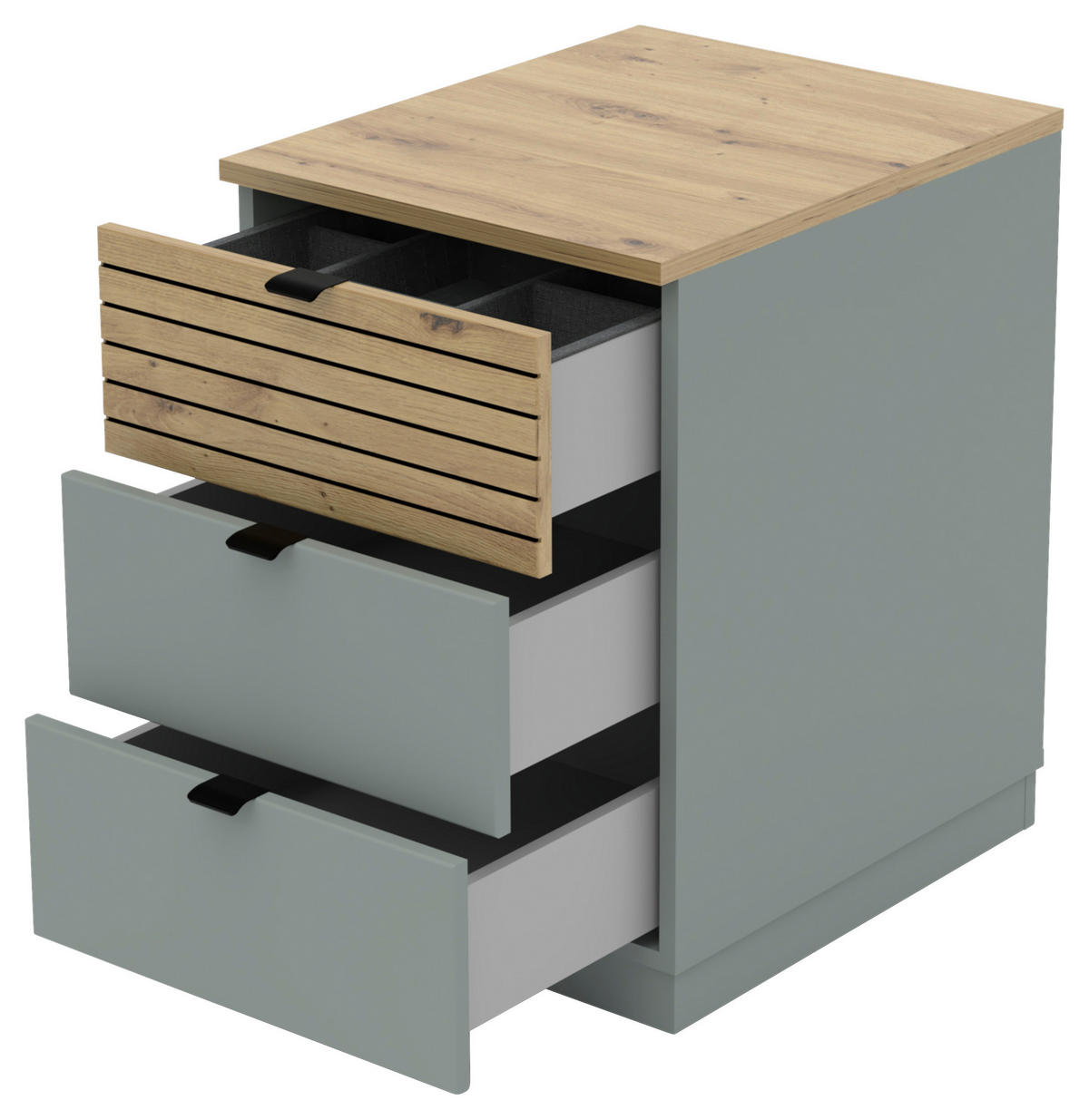 CONTAINER Eiche Artisan, Schilfgrün  - Schilfgrün/Schwarz, KONVENTIONELL, Holzwerkstoff/Metall (45/66/55cm) - Voleo