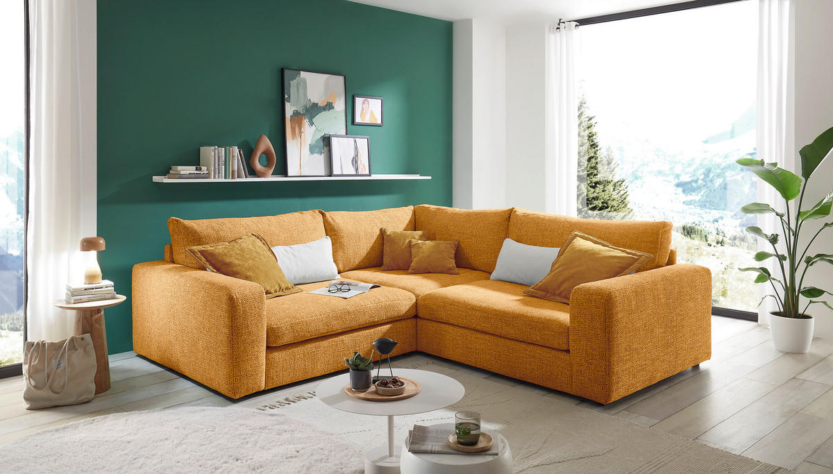 ECKSOFA  Currygelb Chenille  - Currygelb/Creme, KONVENTIONELL, Kunststoff/Textil (248/248cm) - Carryhome