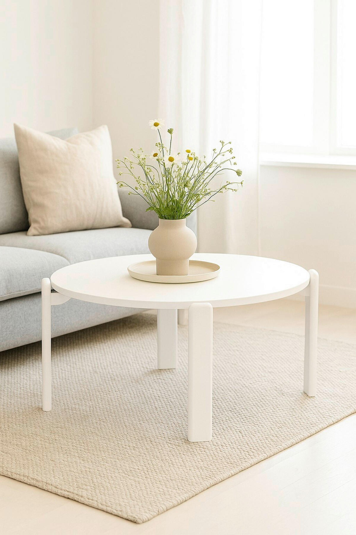 COUCHTISCH Eiche furniert 76/76/36 cm rund Weiß  - Weiß, Design, Holz/Holzwerkstoff (76/76/36cm) - MID.YOU