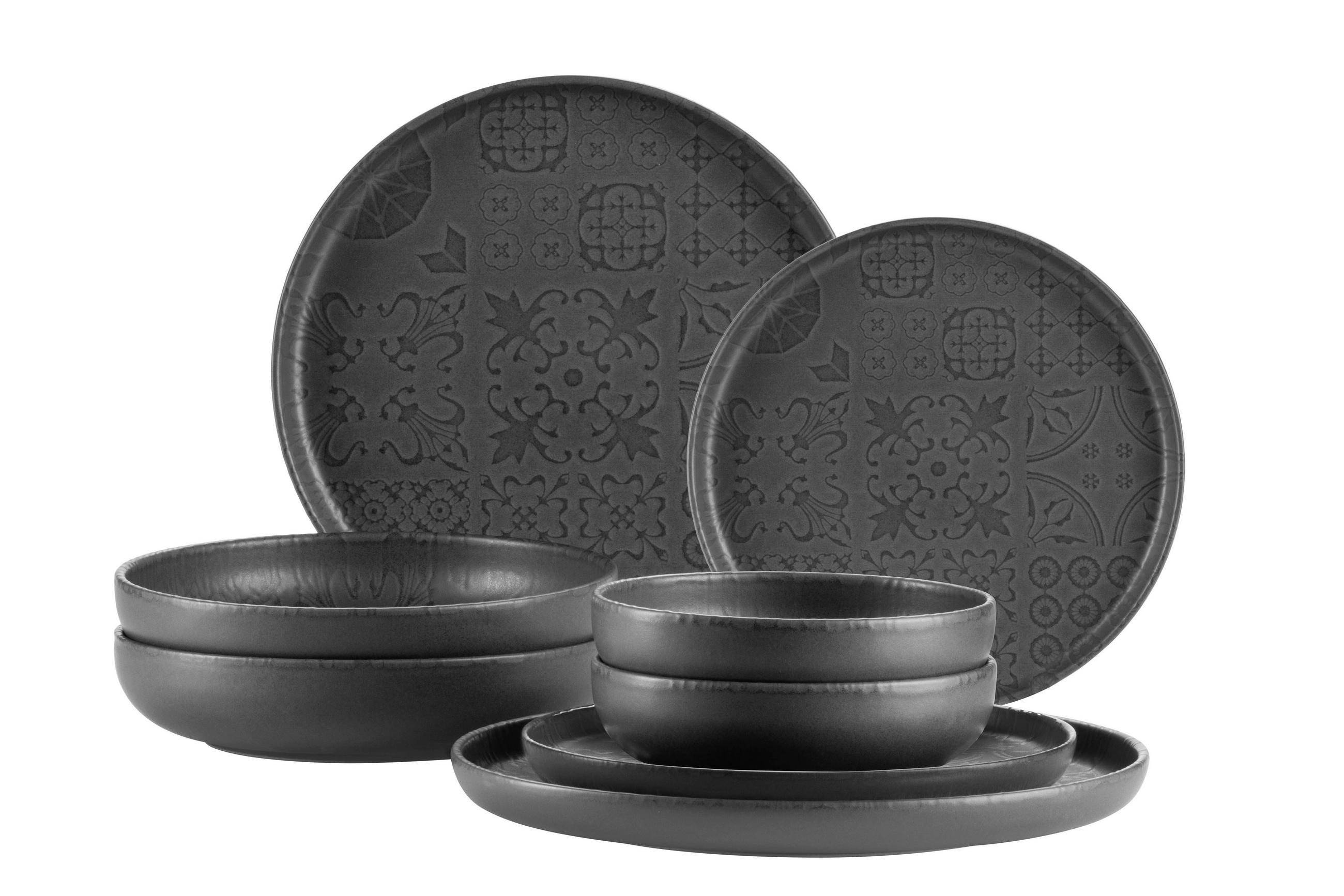 KOMBISERVICE Schwarz 8-teilig 2 Personen  - Schwarz, Basics, Keramik - Mäser