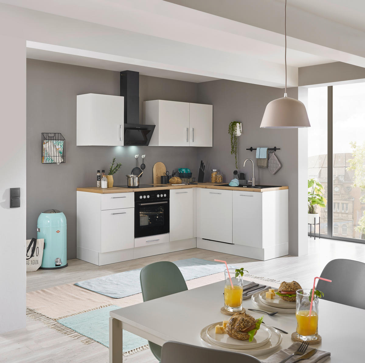 ECKKÜCHE 220/175 cm  in Weiß, Eiche Artisan  - Chromfarben/Weiß, Basics, Holzwerkstoff/Metall (220/175cm) - MID.YOU