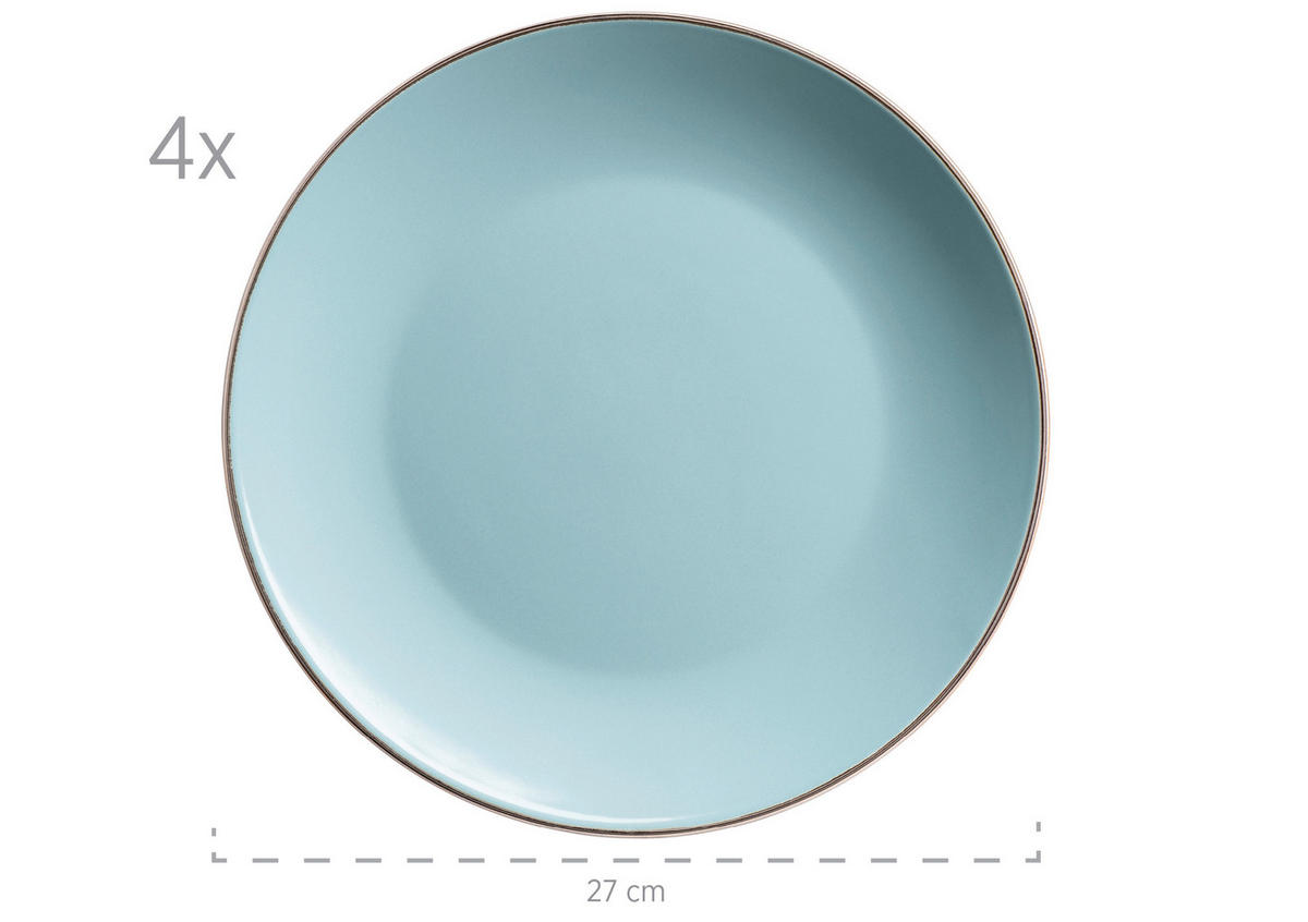KOMBISERVICE Blau Metallic Rim 16-teilig 4 Personen  - Blau, Basics, Keramik (34/31,5/32cm) - Mäser