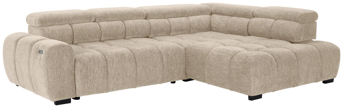 ECKSOFA inkl. Funktionen Naturfarben Webstoff  - Schwarz/Naturfarben, MODERN, Kunststoff/Textil (297/205cm) - Welnova