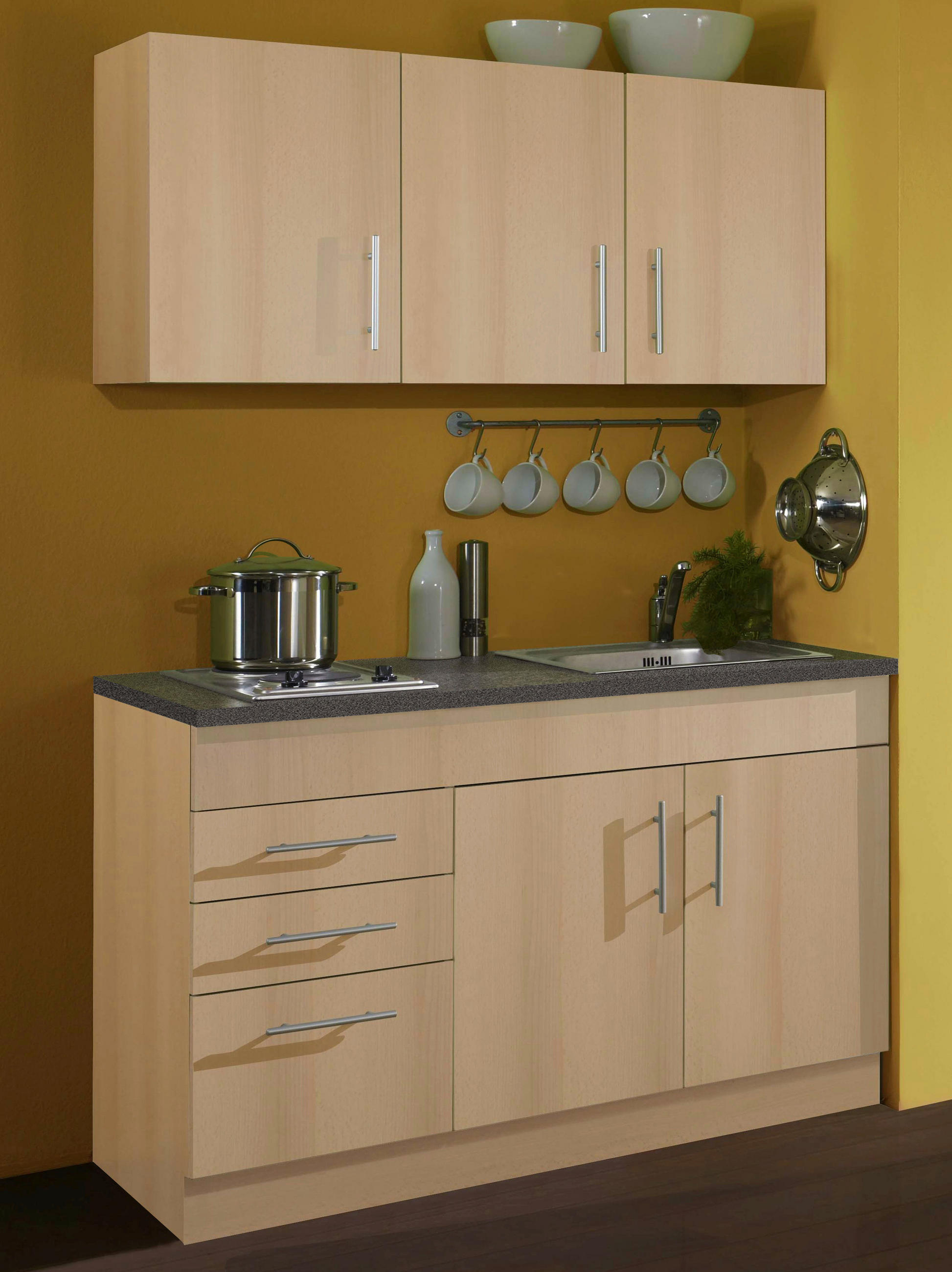 MINIKÜCHE 120 cm   in Buchefarben  - Chromfarben/Buchefarben, MODERN, Holzwerkstoff/Metall (120cm) - Held