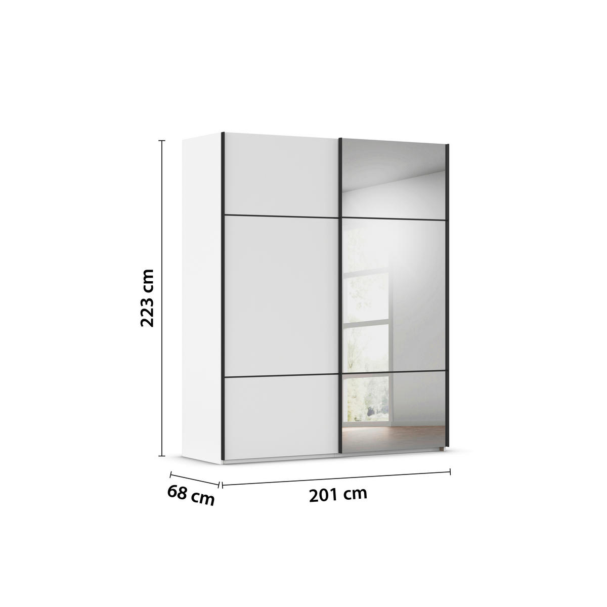 SCHWEBETÜRENSCHRANK  in Weiß  - Schwarz/Weiß, KONVENTIONELL, Glas/Holzwerkstoff (201/223/68cm) - Novel