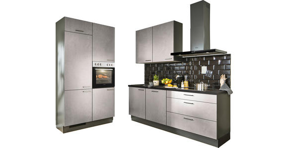 ECKKÜCHE 120/220 cm in Graphitfarben, Schwarz, Grau - Hellgrau/Schwarz, Design, Holzwerkstoff/Metall (120/220cm) - Xora