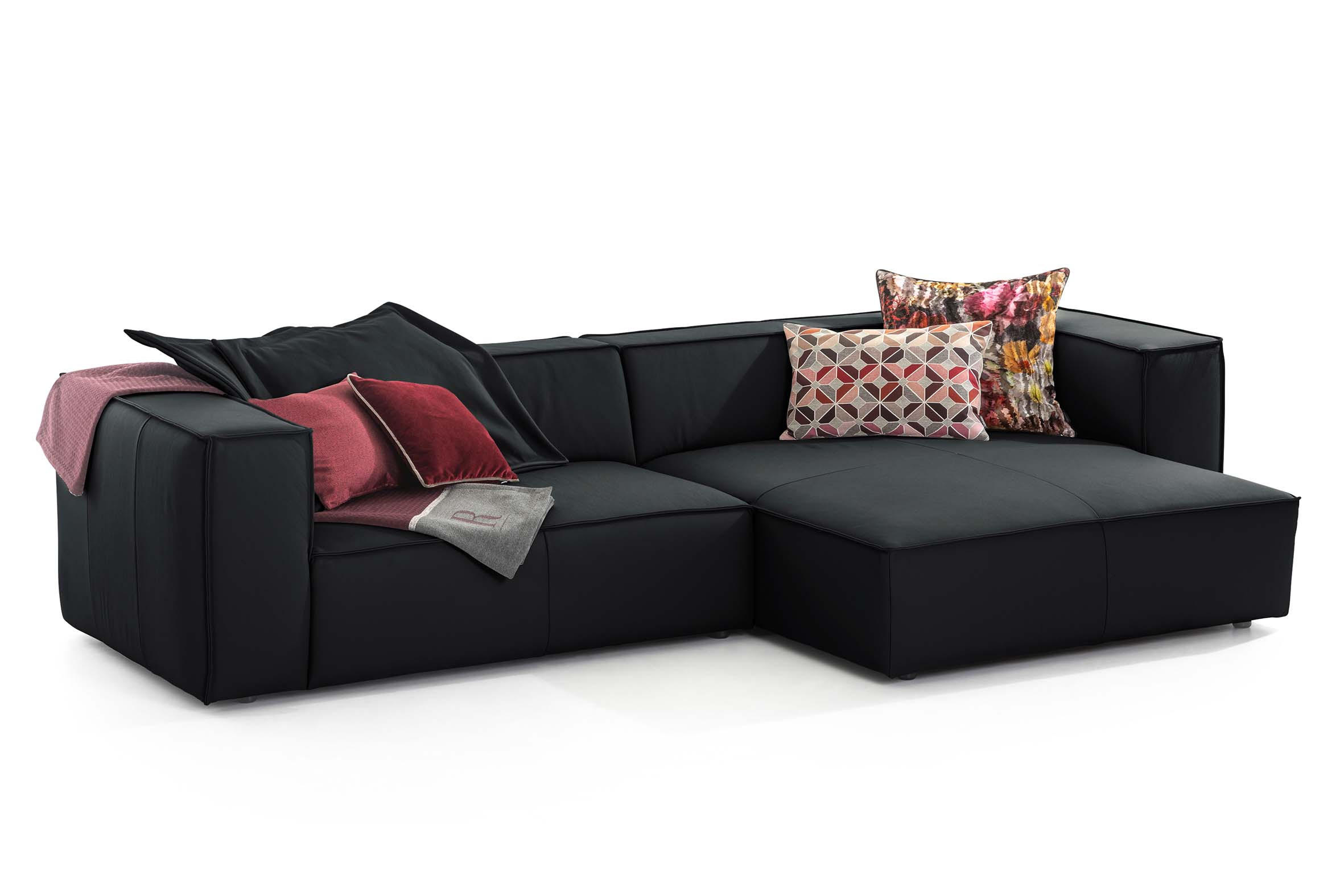 ROHOVÁ SEDAČKA, kůže, černá - černá, Moderní, plast/kůže (300/164cm) - Chilliano