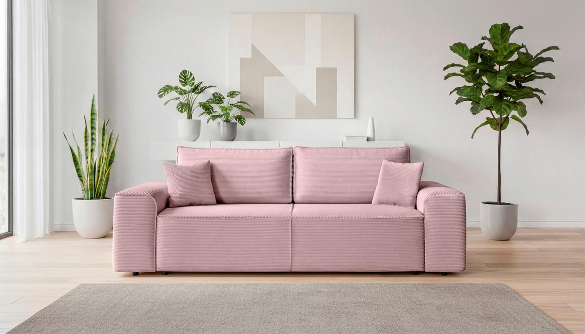 SCHLAFSOFA  mit Rücken echt, Armteil links, Armteil rechts Cord Altrosa  - Schwarz/Altrosa, Design, Kunststoff/Textil (261/95/108cm) - Xora