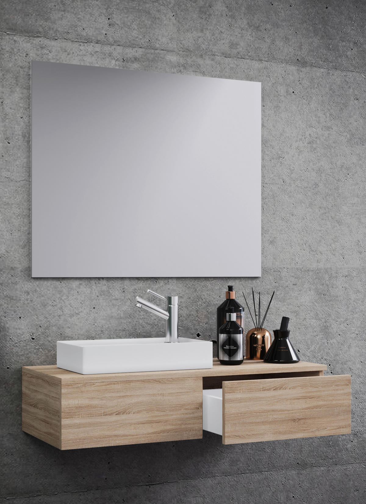 BADEZIMMER  in 85 cm  - Weiß/Sonoma Eiche, MODERN, Keramik/Holzwerkstoff (85cm) - MID.YOU