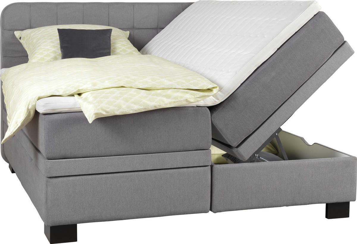 BOXSPRINGBETT 180/200 cm  Hellgrau  - Hellgrau/Schwarz, Konventionell, Holz/Textil (180/200cm) - Elegando