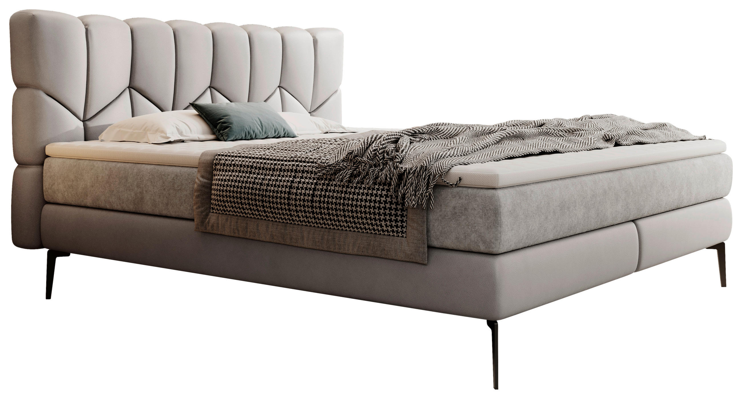 BOXSPRINGBETT 180/200 cm  in Hellgrau  - Hellgrau/Schwarz, Design, Leder/Textil (180/200cm) - Esposa