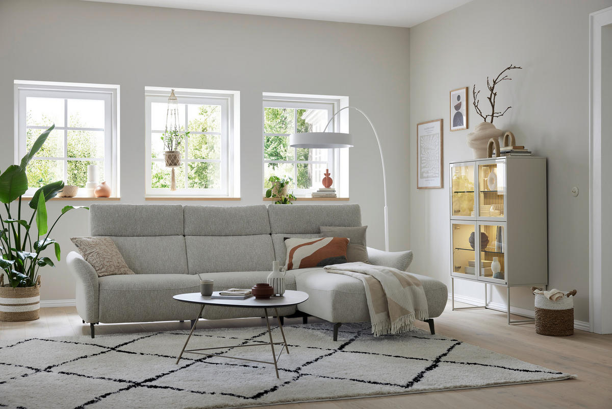 ECKSOFA Musterring Naturfarben Webstoff Kopfteilverstellung  - Schwarz/Naturfarben, Design, Textil/Metall (275/177cm) - Musterring