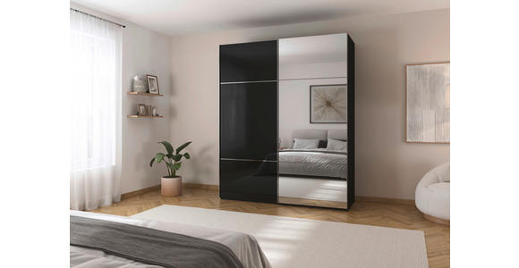 SCHWEBETÜRENSCHRANK 181/223/68 cm 2-türig Schwarz - Chromfarben/Schwarz, KONVENTIONELL, Glas/Holzwerkstoff (181/223/68cm) - Novel