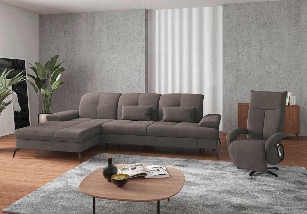 ECKSOFA in Flachgewebe Schlammfarben  - Schlammfarben/Schwarz, Konventionell, Textil/Metall (185/279cm) - Sit & More