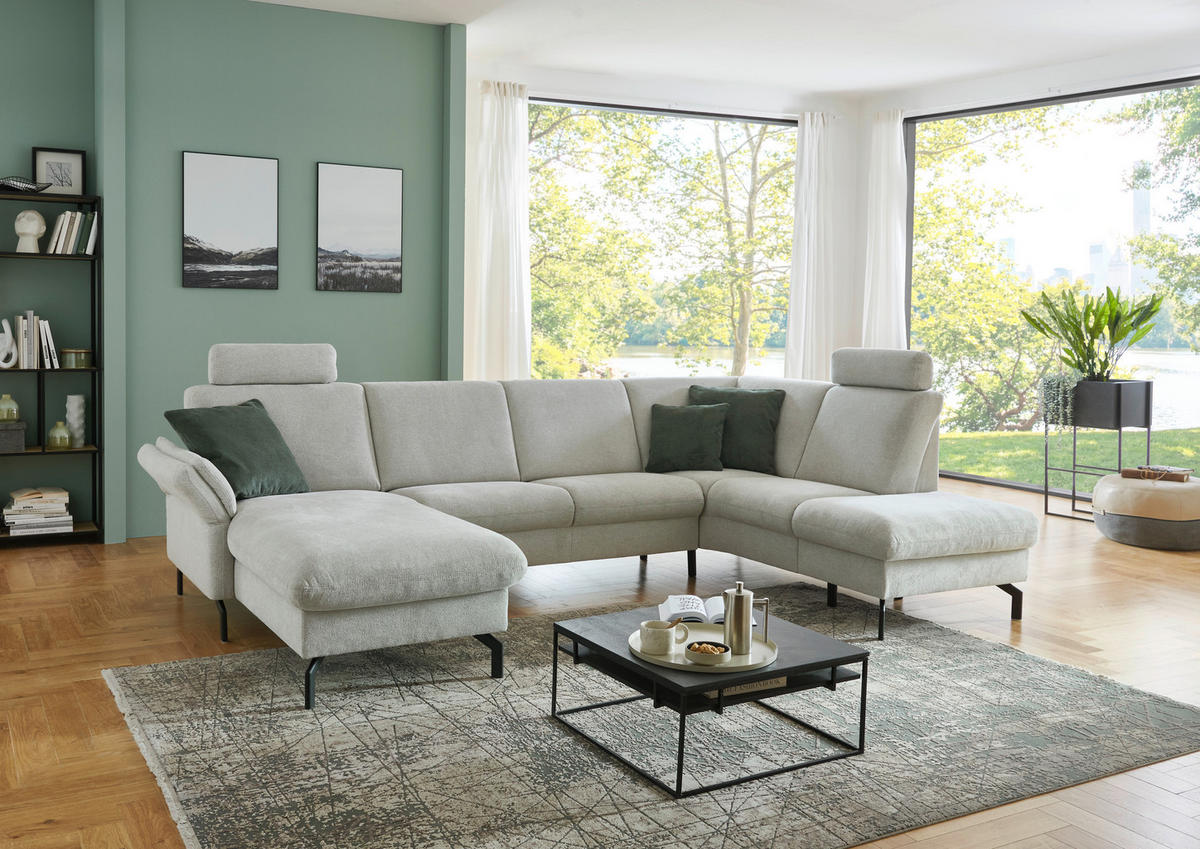 WOHNLANDSCHAFT Flachgewebe Ecru  - Ecru/Schwarz, Konventionell, Textil/Metall (170/307/190cm) - Beldomo Comfort