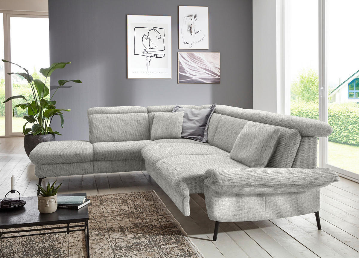 ECKSOFA in Struktur Silberfarben  - Silberfarben/Schwarz, Modern, Textil/Metall (235/275cm) - Cantus