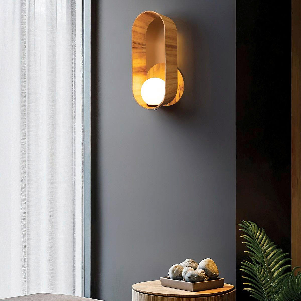 WANDLEUCHTE - Teakfarben, Natur, Glas/Holz (52,5/25/19cm) - Elstead Lighting