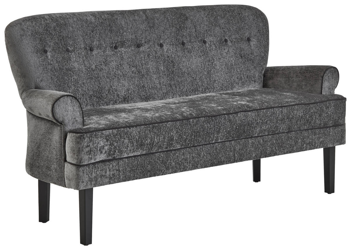 SITZBANK in Holz, Textil Grau, Schwarz  - Schwarz/Grau, Lifestyle, Holz/Textil (180/91/75cm) - Valdera