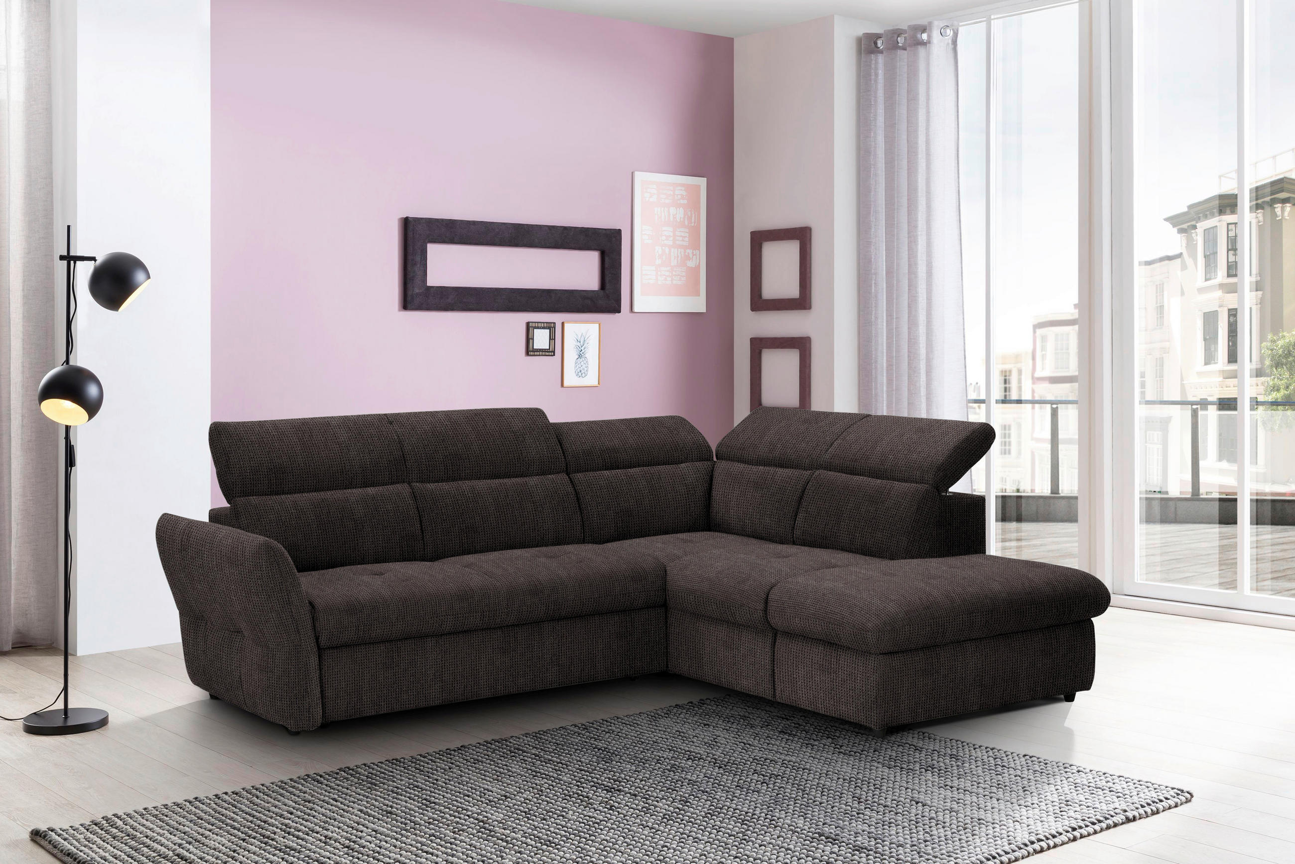 ECKSOFA in Mikrofaser Grau  - Schwarz/Grau, Design, Kunststoff/Textil (254/224cm) - Livetastic