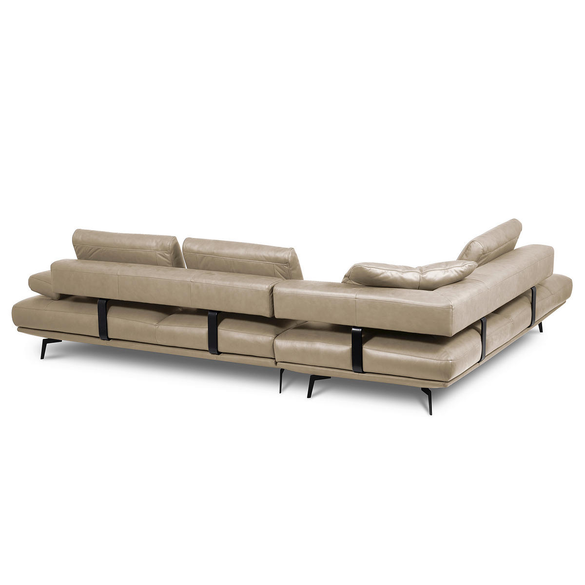 ECKSOFA Creme Echtleder  - Creme/Schwarz, Design, Leder/Metall (237/306cm) - Livetastic