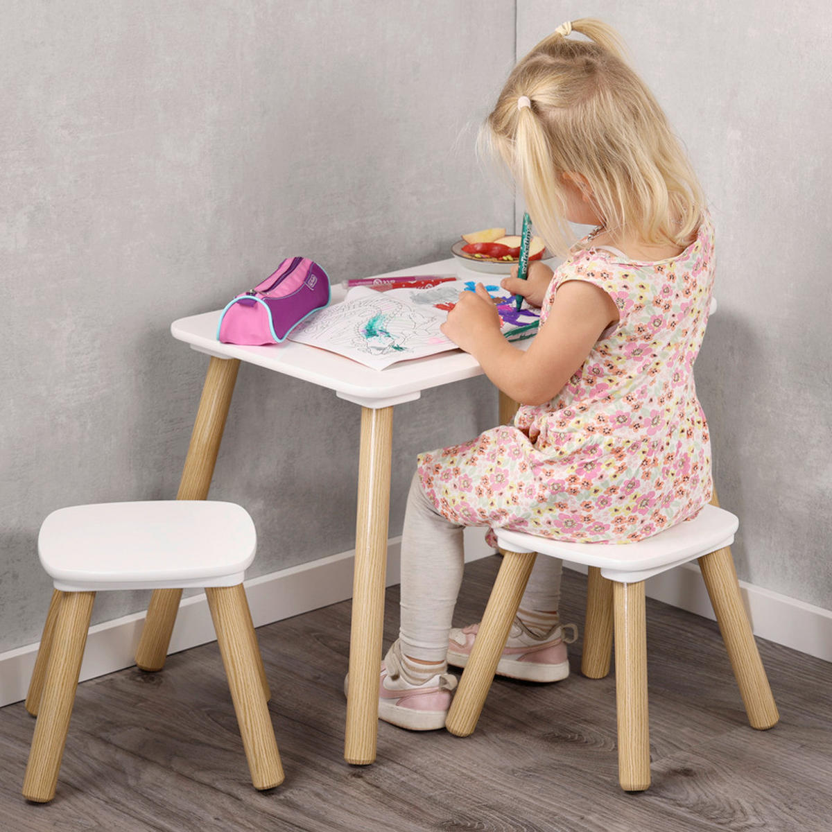 KINDERSITZGRUPPE Weiß, Kieferfarben  - Weiß/Kieferfarben, Basics, Holz/Holzwerkstoff (38/43,5/58cm) - Kesper