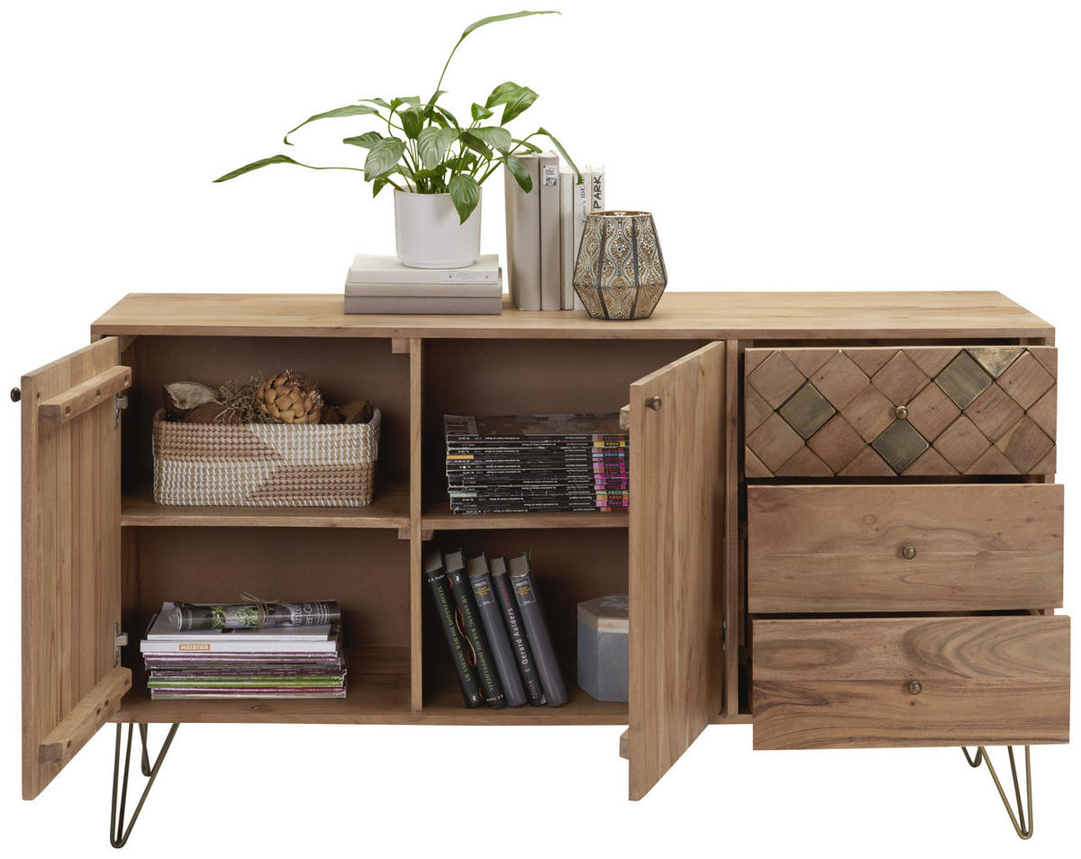 KOMODA, akácie, barvy akácie, bronzová, 145/80/45 cm - bronzová/barvy mosazi, Trend, kov/dřevo (145/80/45cm) - Ambia Home