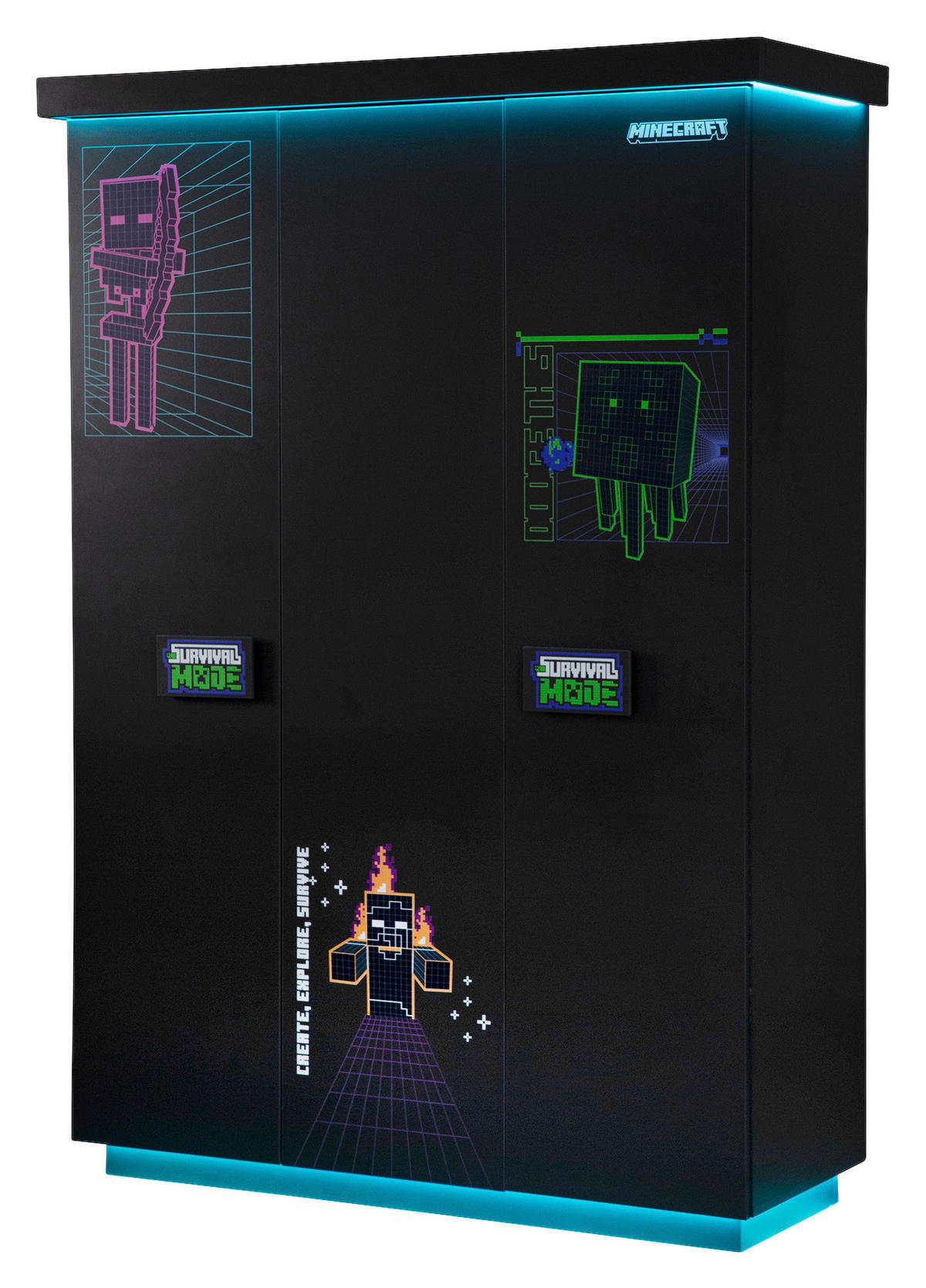 KLEIDERSCHRANK 3-türig Anthrazit  - Anthrazit/Weiß, MODERN, Holzwerkstoff (134/200/50cm) - Minecraft