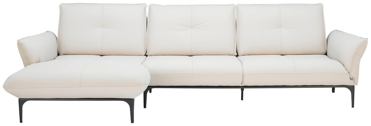 ECKSOFA Florenz Creme Echtleder  - Creme/Schwarz, Design, Leder/Metall (182/325cm) - Valnatura