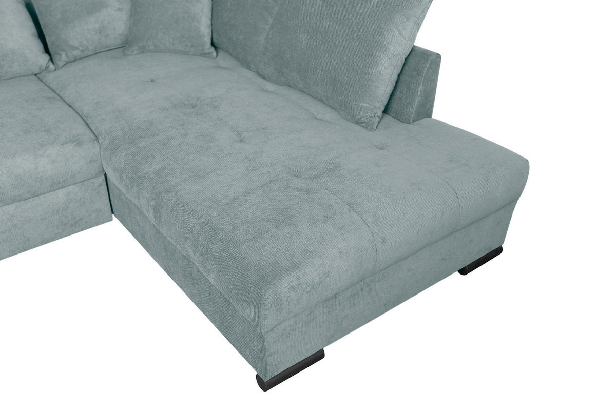ECKSOFA ATLANTA Hellblau Struktur Liegefläche im Originalstoff  - Schwarz/Hellblau, Design, Textil/Metall (298/202cm) - MID.YOU