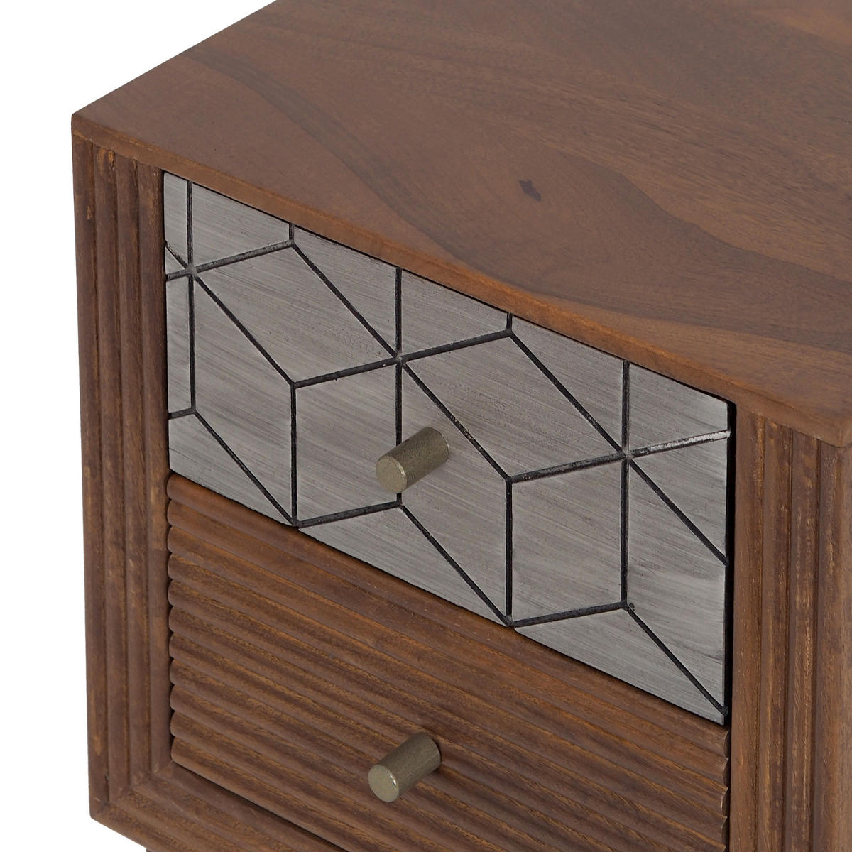 ÉJJELISZEKRÉNY keményfa mangófa szürke, méz  - aranyszínű/szürke, Modern, fém/fa (40/50/35cm) - MID.YOU