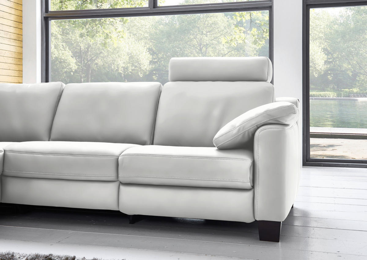 ECKSOFA in Echtleder Hellgrau  - Eichefarben/Hellgrau, Design, Leder/Holz (235/259cm) - Valdera