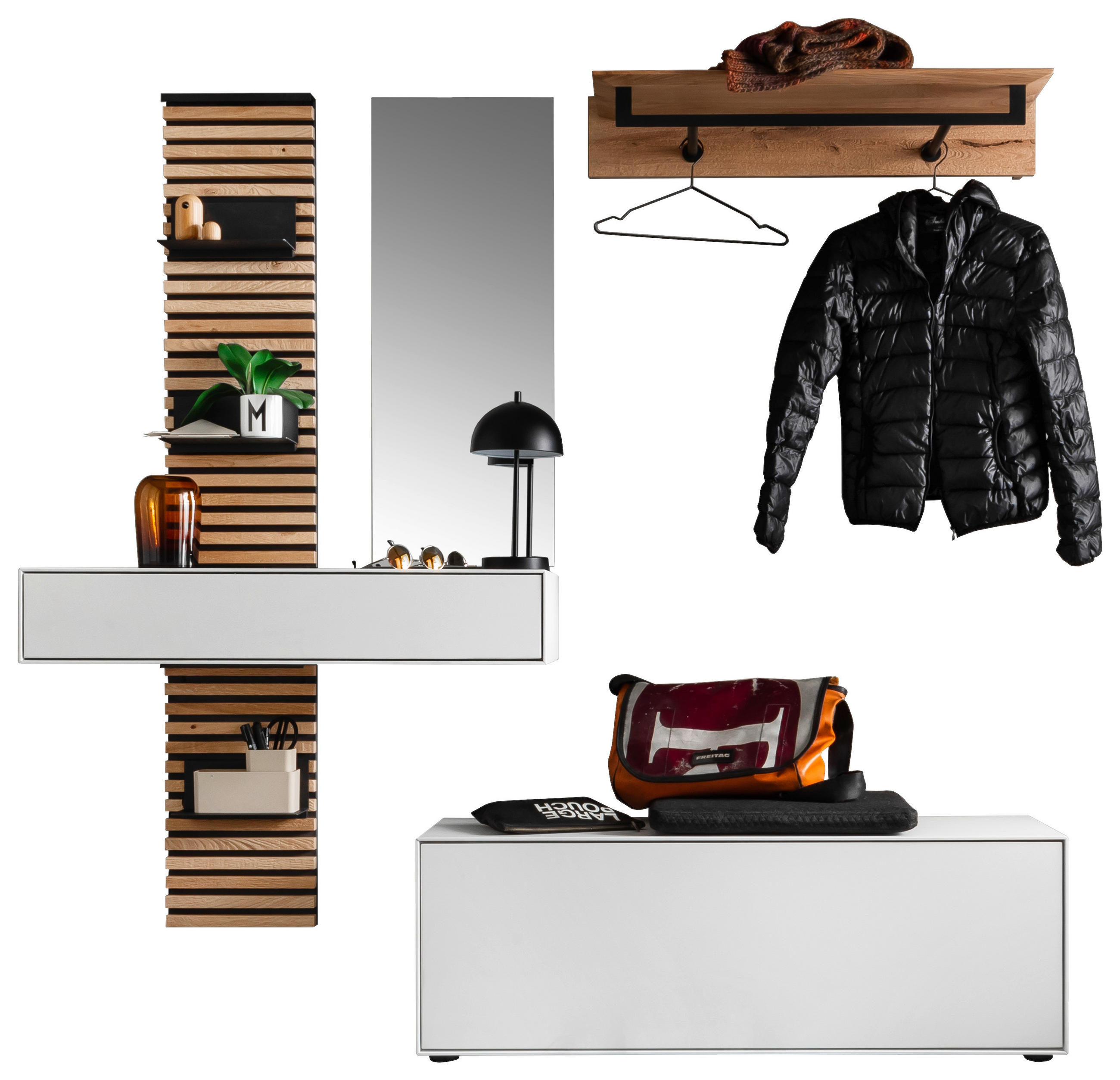GARDEROBE 4-teilig  in 196/196/41 cm  - Eichefarben/Weiß, Design, Glas/Holz (196/196/41cm) - Schöner Wohnen