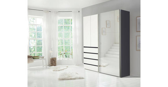 KLEIDERSCHRANK in Graphitfarben, Weiß - Alufarben/Graphitfarben, Design, Glas/Holzwerkstoff (200/216/68cm) - Hom`in