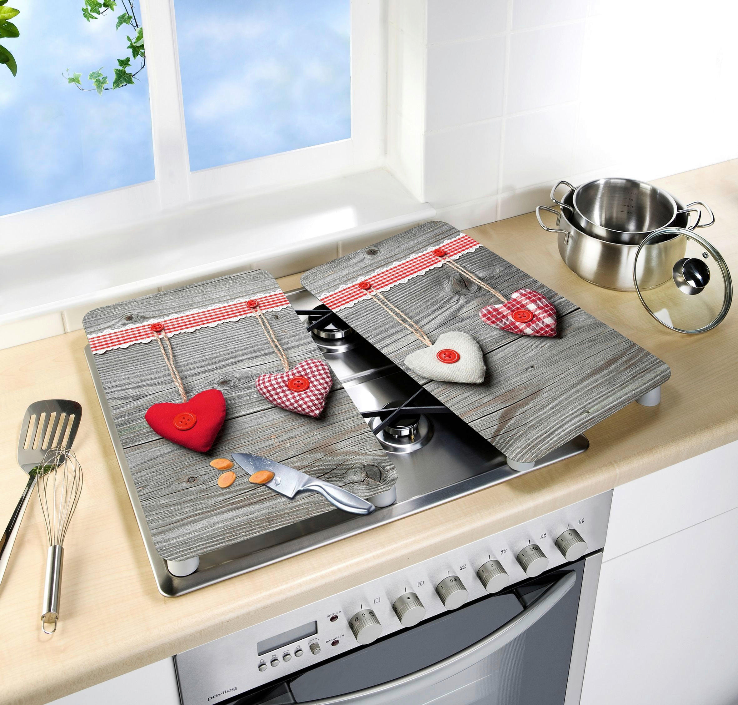 HERDABDECKPLATTE 2521481100  - Rot/Grau, Design, Glas/Kunststoff (30/1,8-5,5/52cm) - Wenko