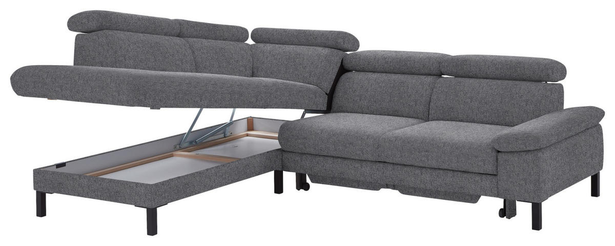 ECKSOFA in Flachgewebe Grau  - Schwarz/Grau, Design, Holzwerkstoff/Textil (217/272cm) - Pure Home Comfort