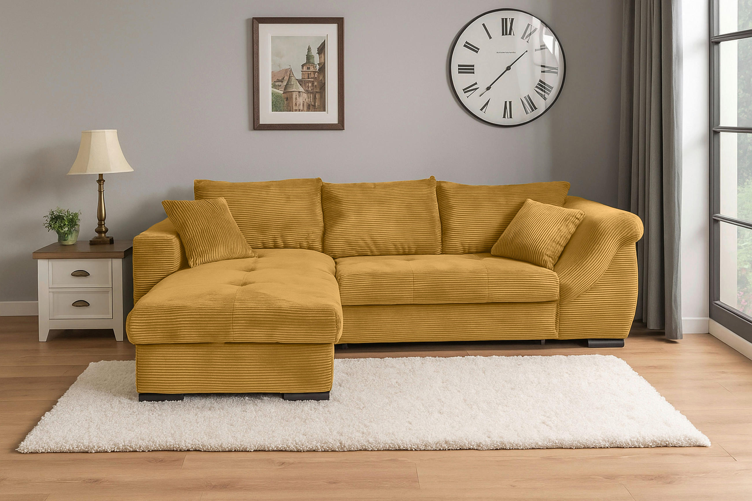 ECKSOFA Senfgelb Cord  - Senfgelb/Schwarz, KONVENTIONELL, Textil/Metall (168/258cm) - Carryhome