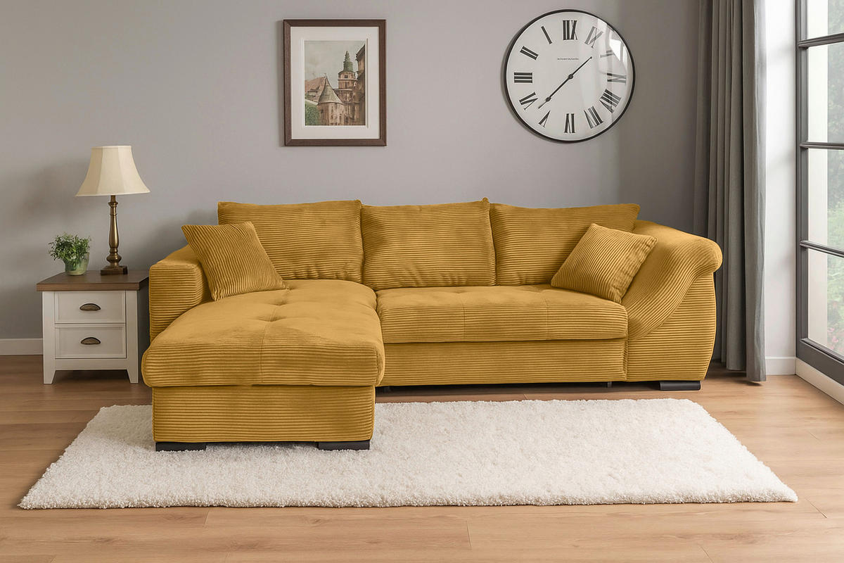 ECKSOFA Senfgelb Cord  - Senfgelb/Schwarz, KONVENTIONELL, Textil/Metall (168/258cm) - Carryhome